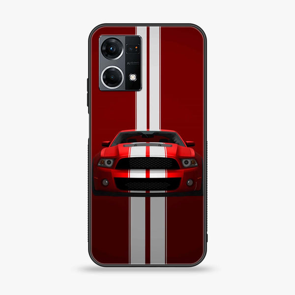 Oppo Reno 7 - Red Mustang - Premium Printed Glass soft Bumper Shock Proof Case