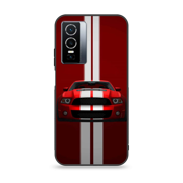 Vivo Y76 5g - Red Mustang - Premium Printed Glass soft Bumper shock Proof Case
