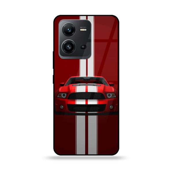 Vivo V25 5G - Red Mustang - Premium Printed Glass soft Bumper Shock Proof Case