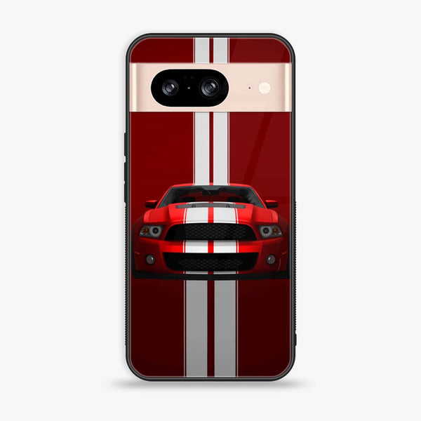 Google Pixel 8 - Red Mustang - Premium Printed Glass soft Bumper Shock Proof Case