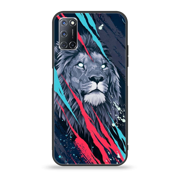 Oppo A52 - Abstract Animated Lion - Premium Printed Glass soft Bumper Shock Proof Case