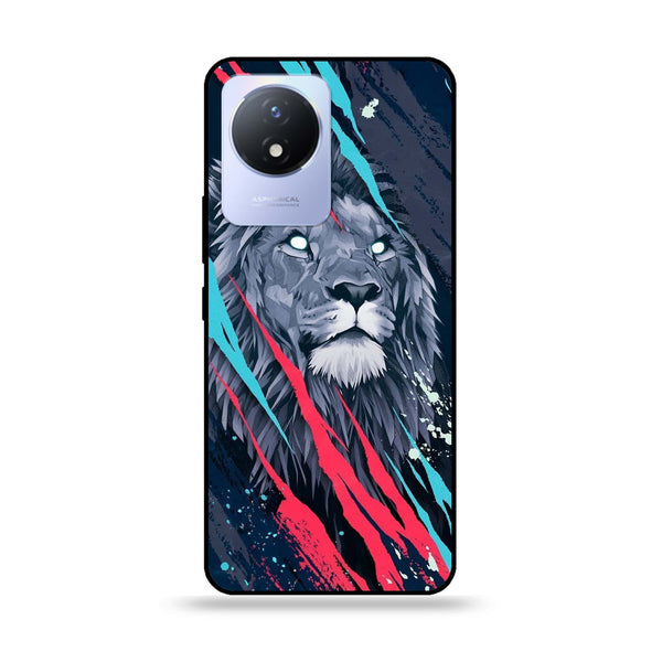 Vivo Y02 - Abstract Animated Lion - Premium Printed Glass soft Bumper Shock Proof Case