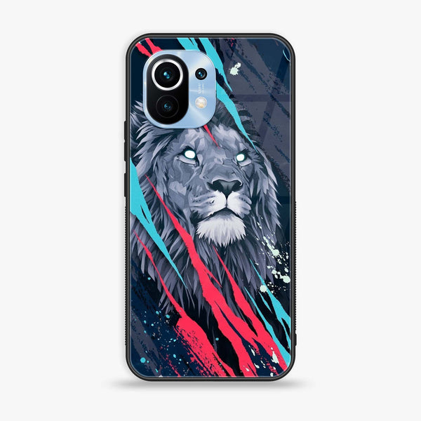 Mi 11 Lite - Abstract Animated Lion - Premium Printed Glass soft Bumper Shock Proof Case