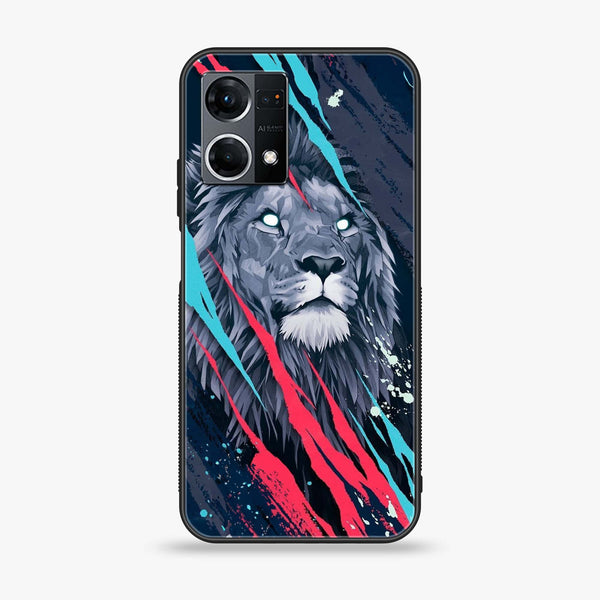 Oppo Reno 7 - Abstract Animated Lion - Premium Printed Glass soft Bumper Shock Proof Case