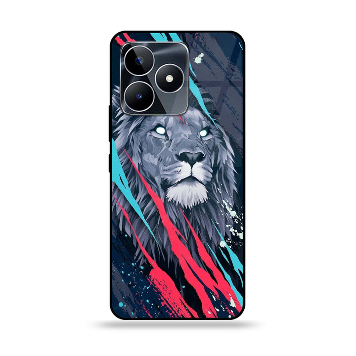 Realme Note 50 - Abstract Animated Lion - Premium Printed Glass soft Bumper Shock Proof Case