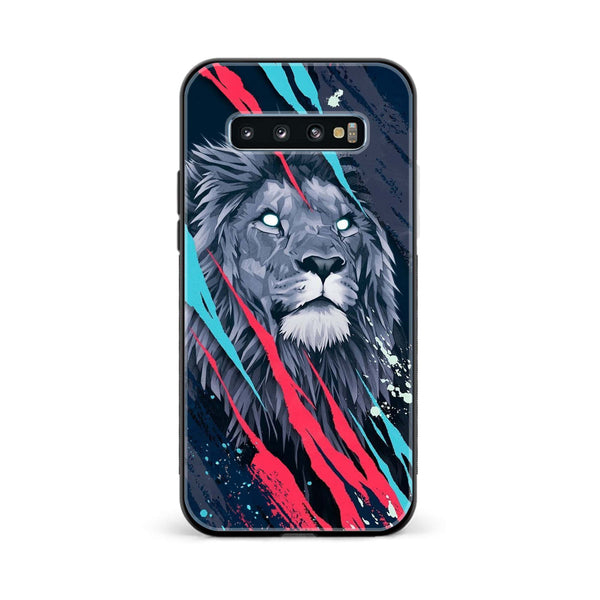 Galaxy S10 Plus - Abstract Animated Lion - Premium Printed Glass soft Bumper Shock Proof Case