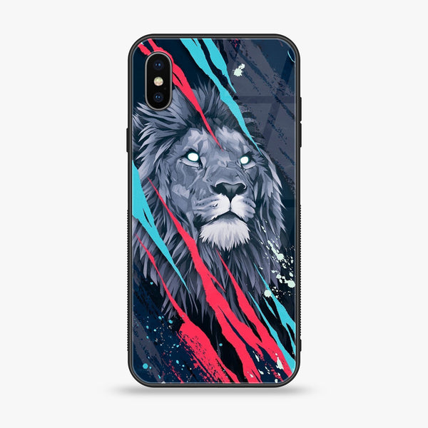iPhone X/XS - Abstract Animated Lion - Premium Printed Glass soft Bumper shock Proof Case