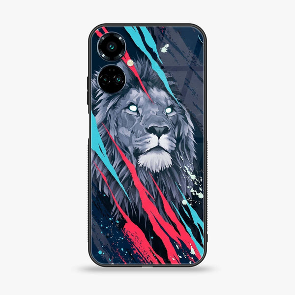 Tecno Camon 19 - Abstract Animated Lion - Premium Printed Glass soft Bumper Shock Proof Case