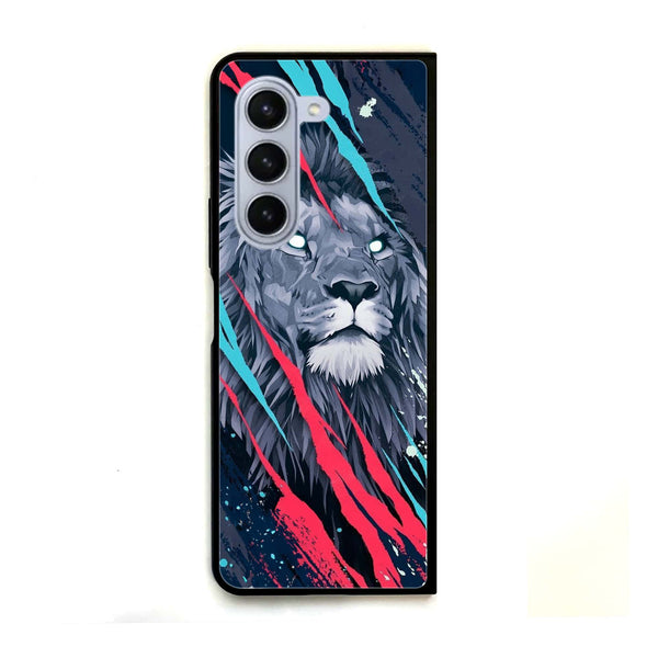 Galaxy Z Fold 5 - Abstract Animated Lion - Premium Printed Glass soft Bumper Shock Proof Case
