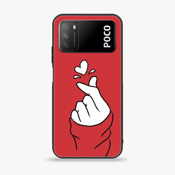 Xiaomi Poco M3 - Finger Heart BTS - Premium Printed Glass soft Bumper Shock Proof Case