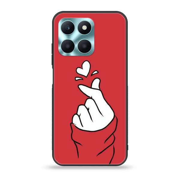 Honor X6a - Finger Heart BTS - Premium Printed Glass soft Bumper Shock Proof Case CS-13554
