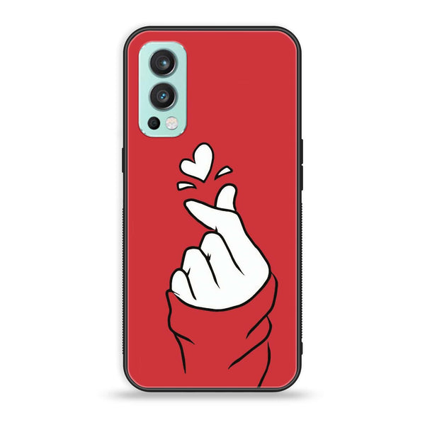 OnePlus Nord 2 5G - Finger Heart BTS - Premium Printed Glass soft Bumper Shock Proof Case