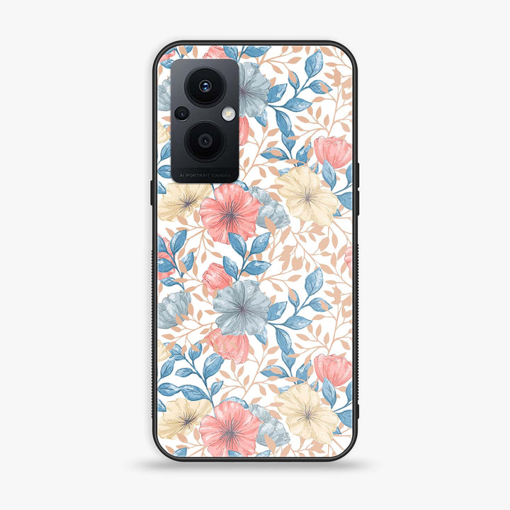 Oppo F21 Pro 5G - Seamless Flower - Premium Printed Glass soft Bumper Shock Proof Case
