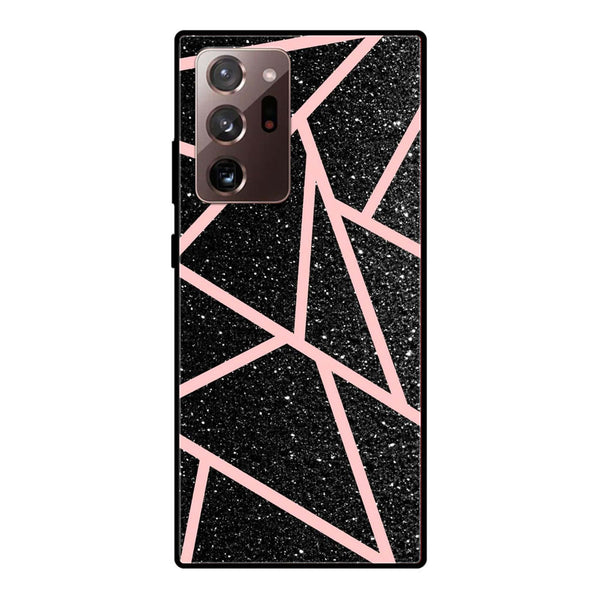 Samsung Galaxy Note 20 Ultra - Black Sparkle Glitter With RoseGold Lines - Premium Printed Glass soft Bumper Shock Proof Case CS-37387