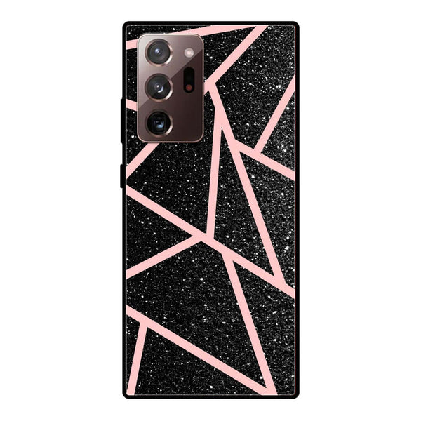 Samsung Galaxy Note 20 Ultra - Black Sparkle Glitter With RoseGold Lines - Premium Printed Glass soft Bumper Shock Proof Case