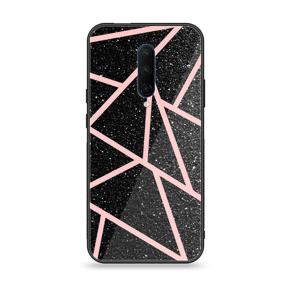 OnePlus 7 Pro - Black Sparkle Glitter With RoseGold Lines - Premium Printed Glass soft Bumper Shock Proof Case