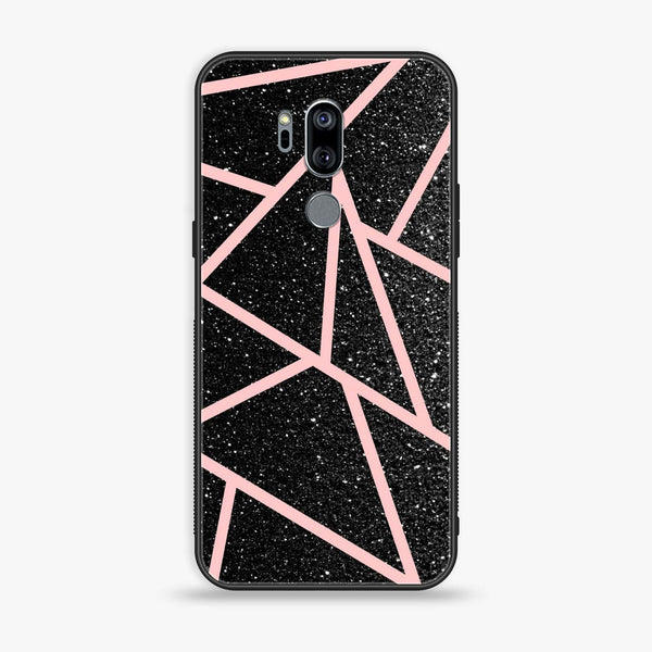 LG G7 ThinQ - Black Sparkle Glitter With RoseGold Lines - Premium Printed Glass soft Bumper Shock Proof Case