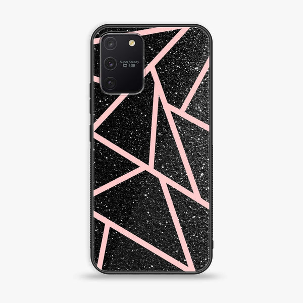Samsung Galaxy S10 Lite - Black Sparkle Glitter With RoseGold Lines - Premium Printed Glass soft Bumper Shock Proof Case