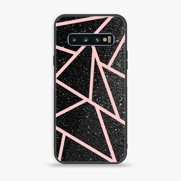 Samsung Galaxy S10 - Black Sparkle Glitter With RoseGold Lines - Premium Printed Glass soft Bumper Shock Proof Case CS-49095