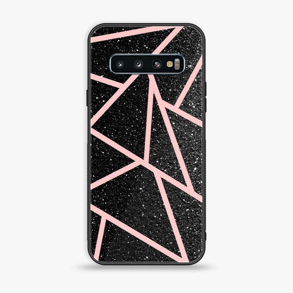Samsung Galaxy S10 - Black Sparkle Glitter With RoseGold Lines - Premium Printed Glass soft Bumper Shock Proof Case
