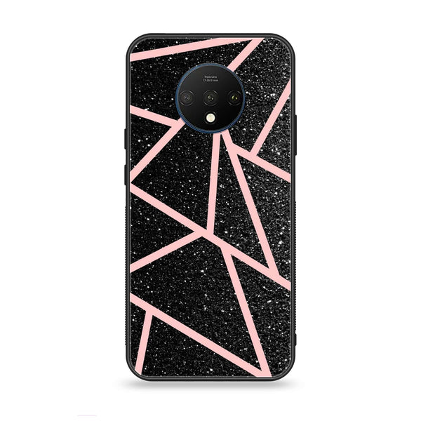 OnePlus 7T - Black Sparkle Glitter With RoseGold Lines - Premium Printed Glass soft Bumper Shock Proof Case