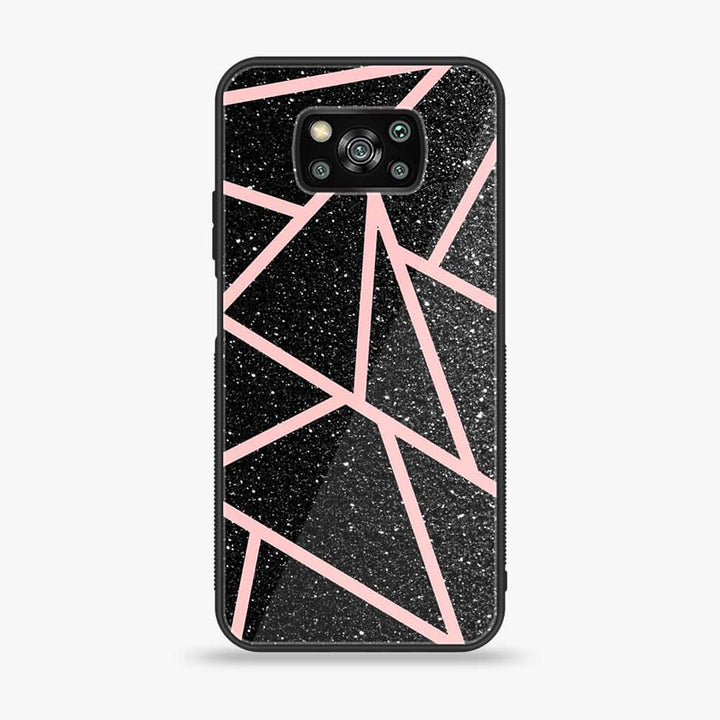Xiaomi Poco X3 Pro - Black Sparkle Glitter With RoseGold Lines - Premium Printed Glass soft Bumper Shock Proof Case