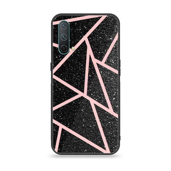 OnePlus Nord CE 5G - Black Sparkle Glitter With RoseGold Lines - Premium Printed Glass soft Bumper Shock Proof Case