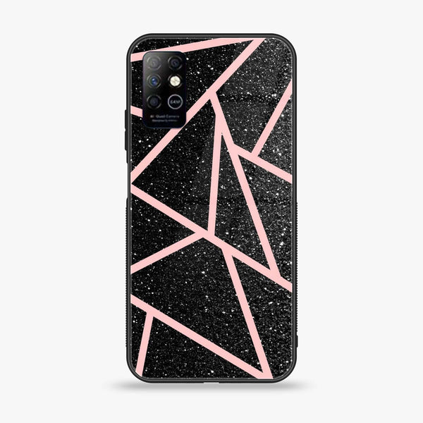 Infinix Note 8 - Black Sparkle Glitter With RoseGold Lines - Premium Printed Glass soft Bumper Shock Proof Case