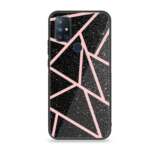 OnePlus Nord N10 - Black Sparkle Glitter With RoseGold Lines - Premium Printed Glass soft Bumper Shock Proof Case
