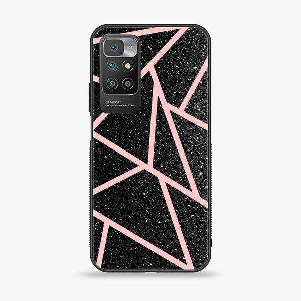 Redmi 10 4G/ Redmi 10 Prime  - Black Sparkle Glitter With RoseGold Lines - Premium Printed Glass soft Bumper Shock Proof Case  CS-35593