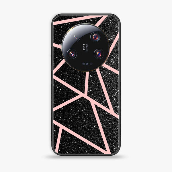Xiaomi 13 Ultra - Black Sparkle Glitter With RoseGold Lines - Premium Printed Glass soft Bumper Shock Proof Case