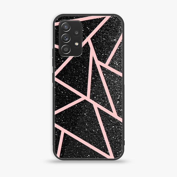 Samsung Galaxy A52s 5G - Black Sparkle Glitter With RoseGold Lines - Premium Printed Glass soft Bumper Shock Proof Case