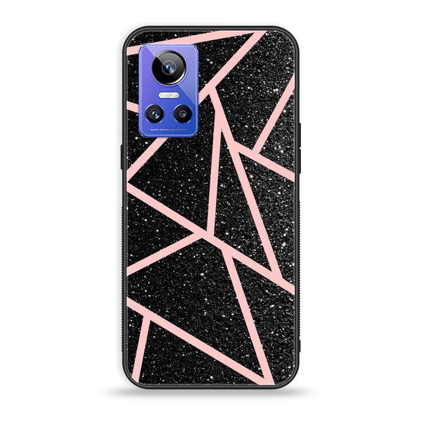 Realme GT Neo 3 - Black Sparkle Glitter With RoseGold Lines - Premium Printed Glass soft Bumper Shock Proof Case