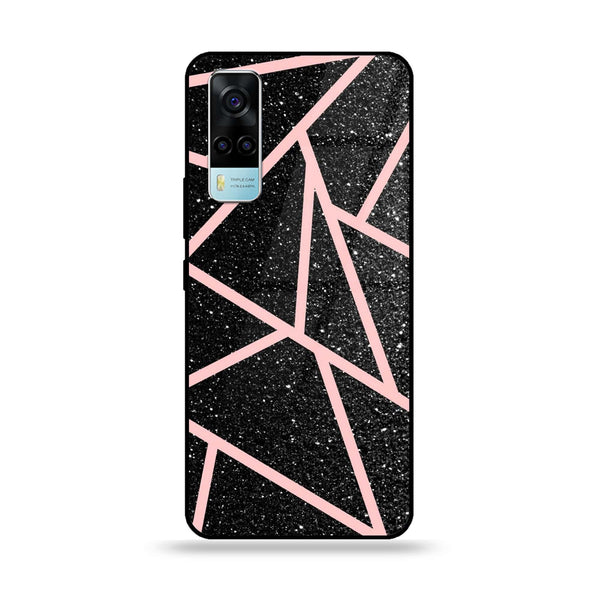 Vivo Y53s 4G - Black Sparkle Glitter With RoseGold Lines - Premium Printed Glass soft Bumper Shock Proof Case