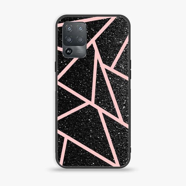 Oppo F19 Pro - Black Sparkle Glitter With RoseGold Lines - Premium Printed Glass soft Bumper Shock Proof Case