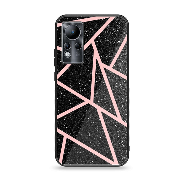Infinix Note 11 - Black Sparkle Glitter With RoseGold Lines - Premium Printed Glass soft Bumper Shock Proof Case