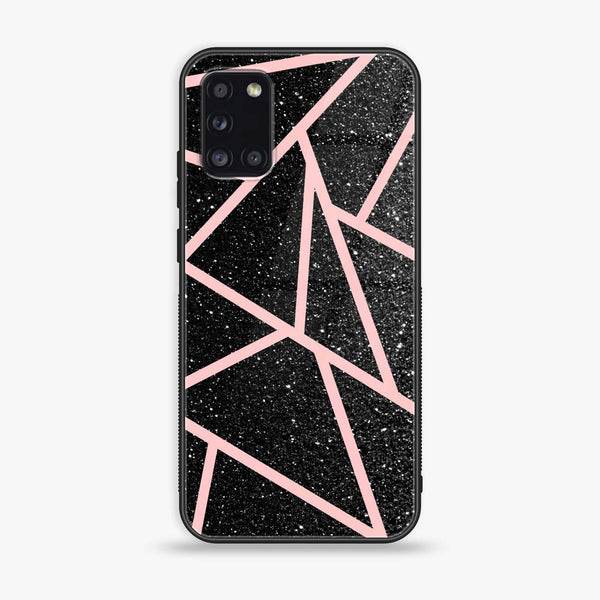 Samsung Galaxy A31 - Black Sparkle Glitter With RoseGold Lines - Premium Printed Glass soft Bumper Shock Proof Case