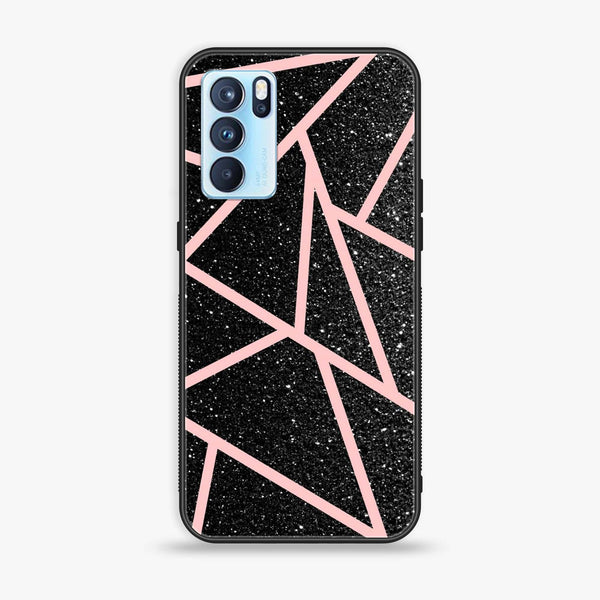 Oppo Reno 6 Pro - Black Sparkle Glitter With RoseGold Lines - Premium Printed Glass soft Bumper Shock Proof Case  CS-41631