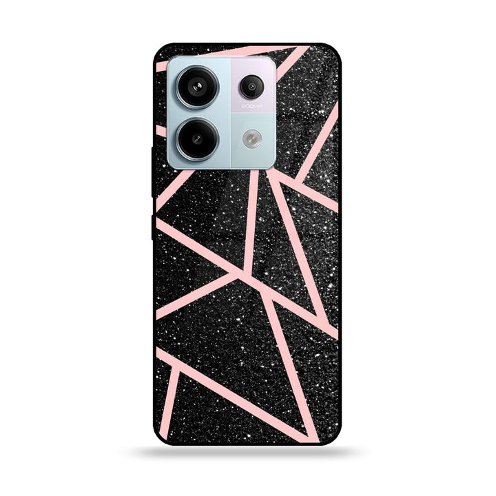 Redmi Note 13 - Black Sparkle Glitter With RoseGold Lines - Premium Metal Printed soft Bumper shock Proof Case