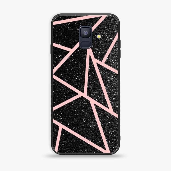 Samsung Galaxy A6 (2018) - Black Sparkle Glitter With RoseGold Lines - Premium Printed Glass soft Bumper Shock Proof Case