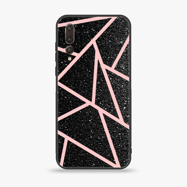 Huawei P20 Pro - Black Sparkle Glitter With RoseGold Lines - Premium Printed Glass soft Bumper Shock Proof Case