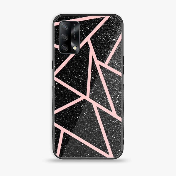 Oppo A74 - Black Sparkle Glitter With RoseGold Lines - Premium Printed Glass soft Bumper Shock Proof Case