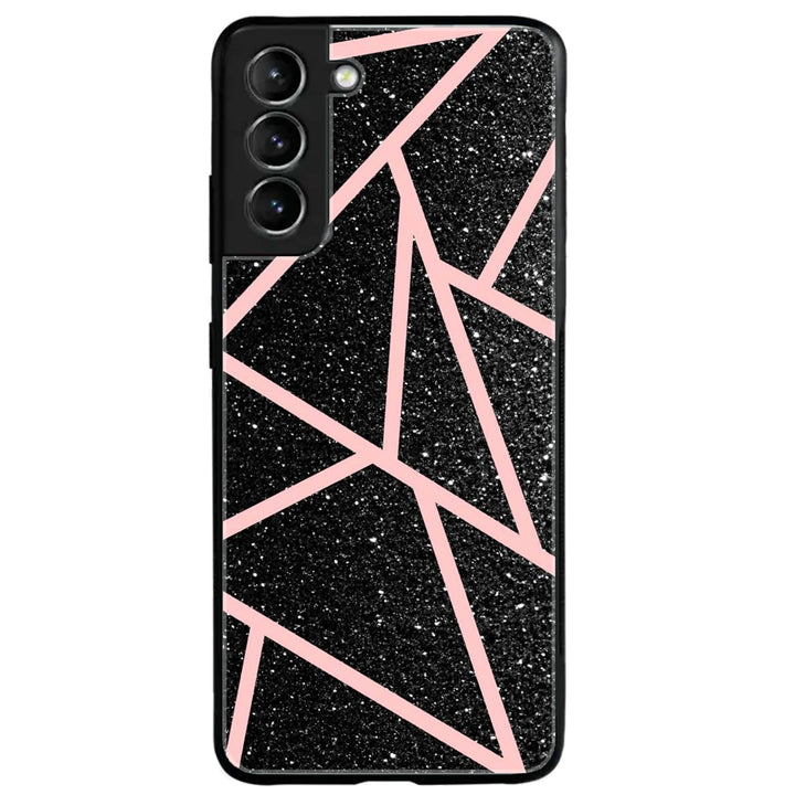 Samsung Galaxy S21 Plus - Black Sparkle Glitter With RoseGold Lines - Premium Metal Printed soft Bumper shock Proof Case
