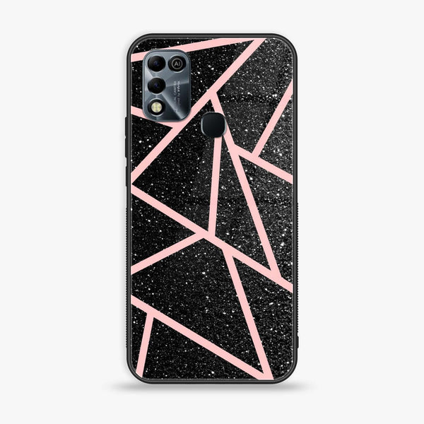 Infinix Hot 11 Play - Black Sparkle Glitter With RoseGold Lines - Premium Printed Glass soft Bumper Shock Proof Case