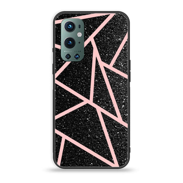 OnePlus 9 Pro - Black Sparkle Glitter With RoseGold Lines - Premium Printed Glass soft Bumper Shock Proof Case