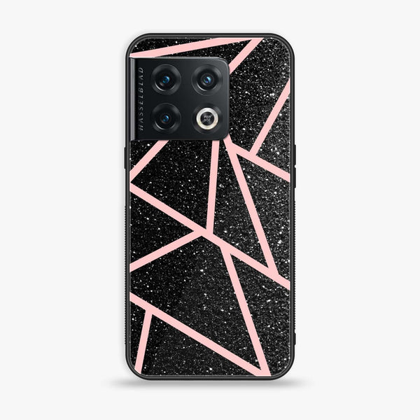 OnePlus 10 Pro - Black Sparkle Glitter With RoseGold Lines - Premium Printed Glass soft Bumper Shock Proof Case