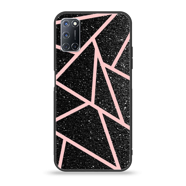 Oppo A52 - Black Sparkle Glitter With RoseGold Lines - Premium Printed Glass soft Bumper Shock Proof Case