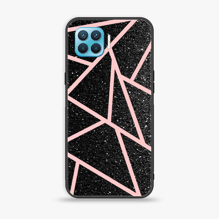 Oppo Reno 4 Lite - Black Sparkle Glitter With RoseGold Lines - Premium Printed Glass soft Bumper Shock Proof Case