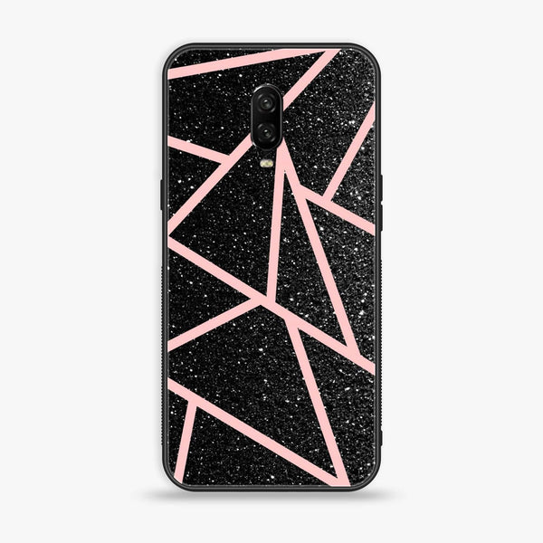 Oneplus 6T - Black Sparkle Glitter With RoseGold Lines - Premium Printed Glass soft Bumper Shock Proof Case