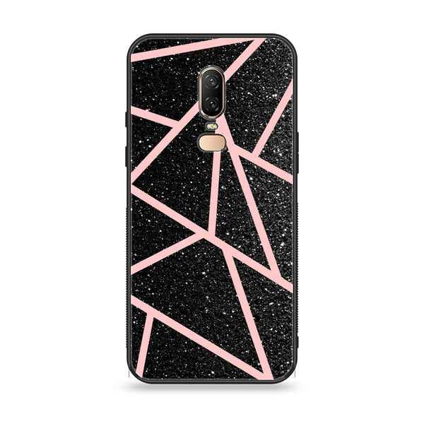 OnePlus 6 - Black Sparkle Glitter With RoseGold Lines - Premium Printed Glass soft Bumper Shock Proof Case